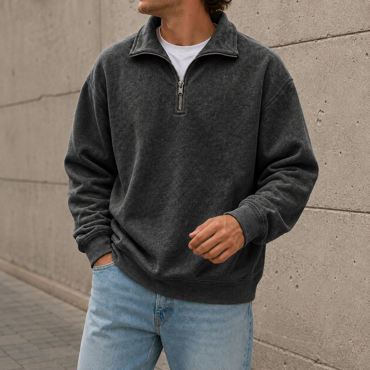 Mivanity Men's Stylish Casual Everyday Cotton Long-sleeved Half-zip Sweatshirt