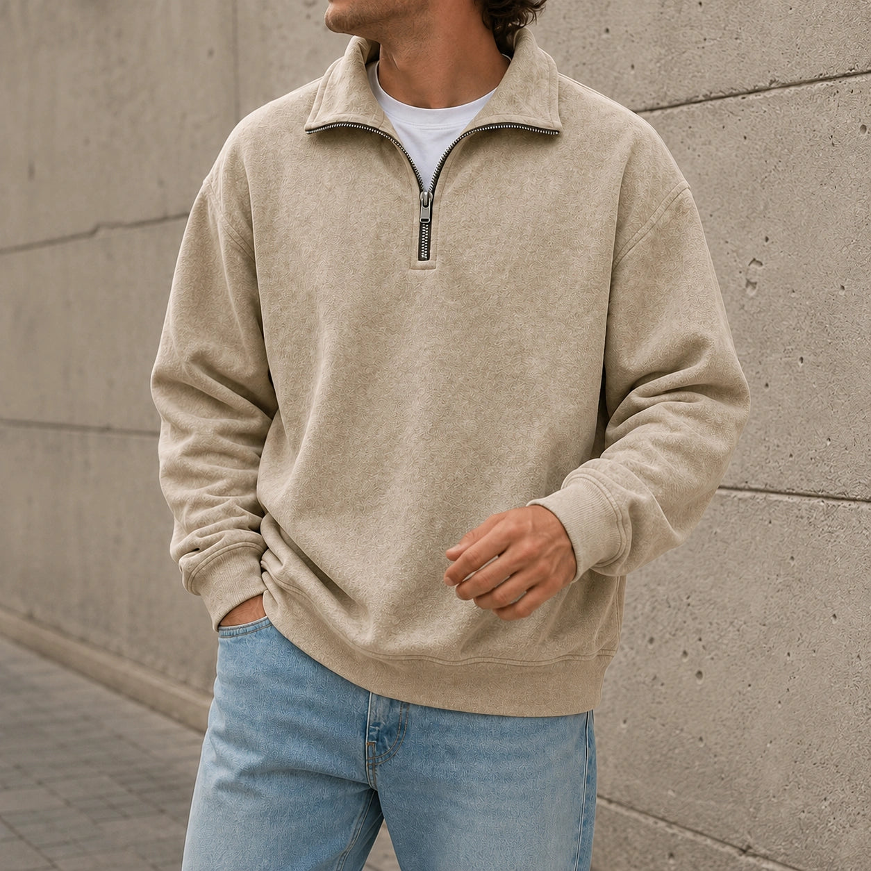 Mivanity Men's Stylish Casual Everyday Cotton Long-sleeved Half-zip Sweatshirt