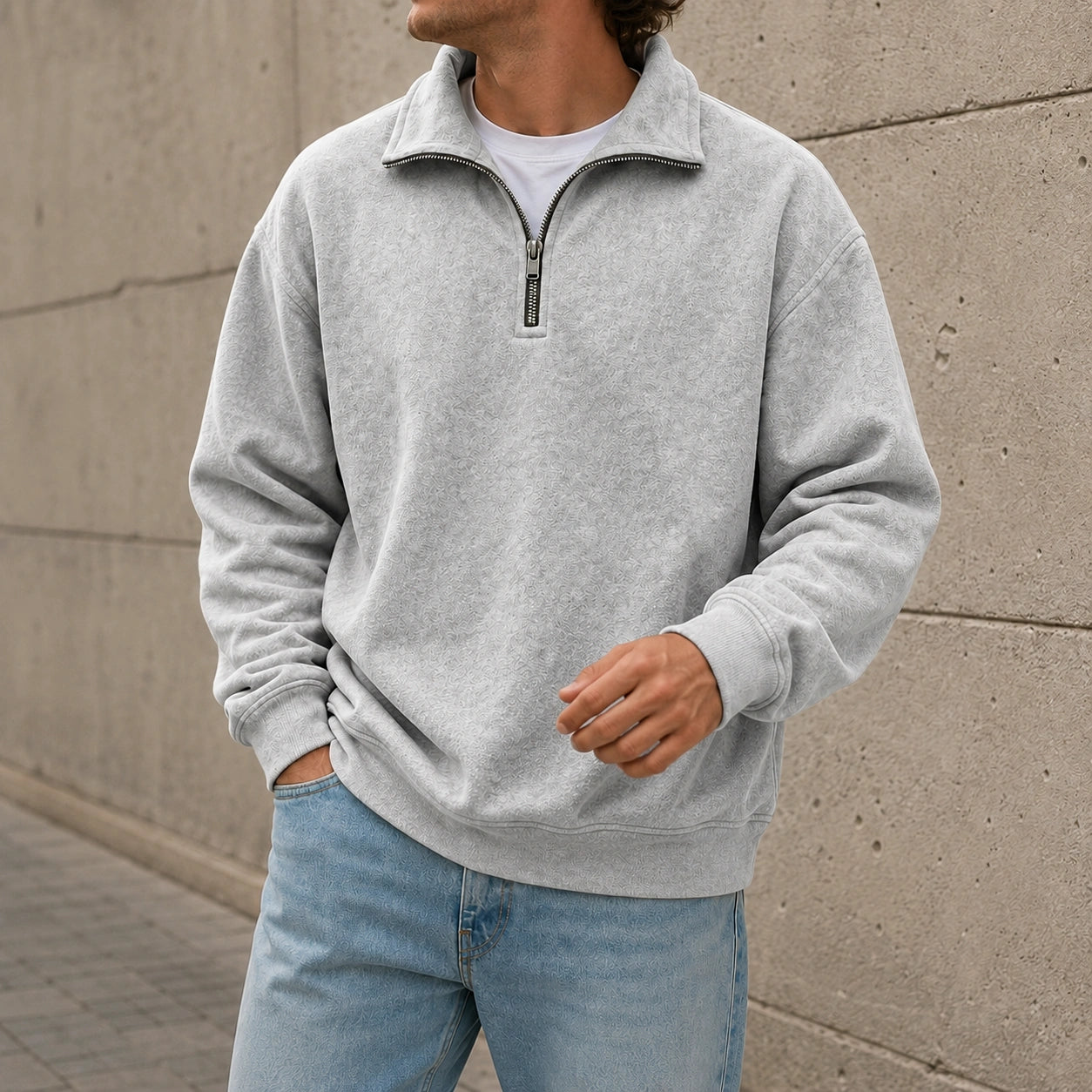 Mivanity Men's Stylish Casual Everyday Cotton Long-sleeved Half-zip Sweatshirt