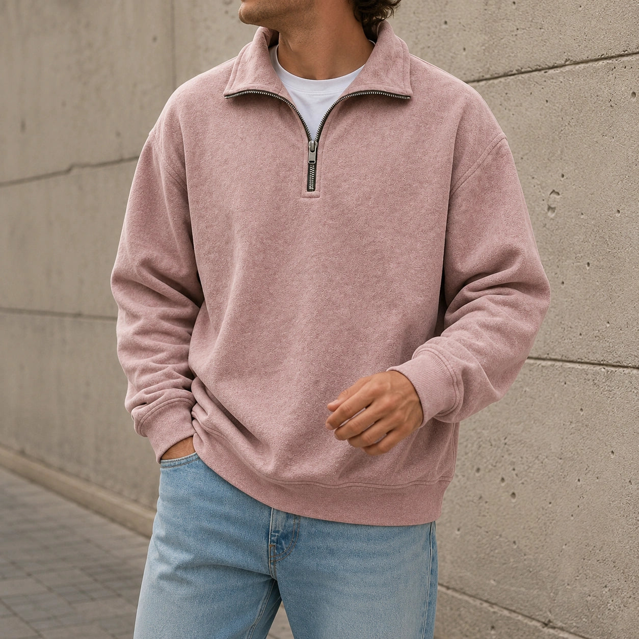 Mivanity Men's Stylish Casual Everyday Cotton Long-sleeved Half-zip Sweatshirt