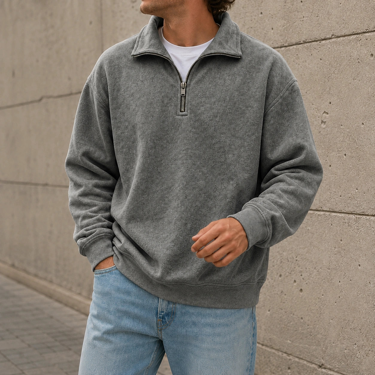 Mivanity Men's Stylish Casual Everyday Cotton Long-sleeved Half-zip Sweatshirt