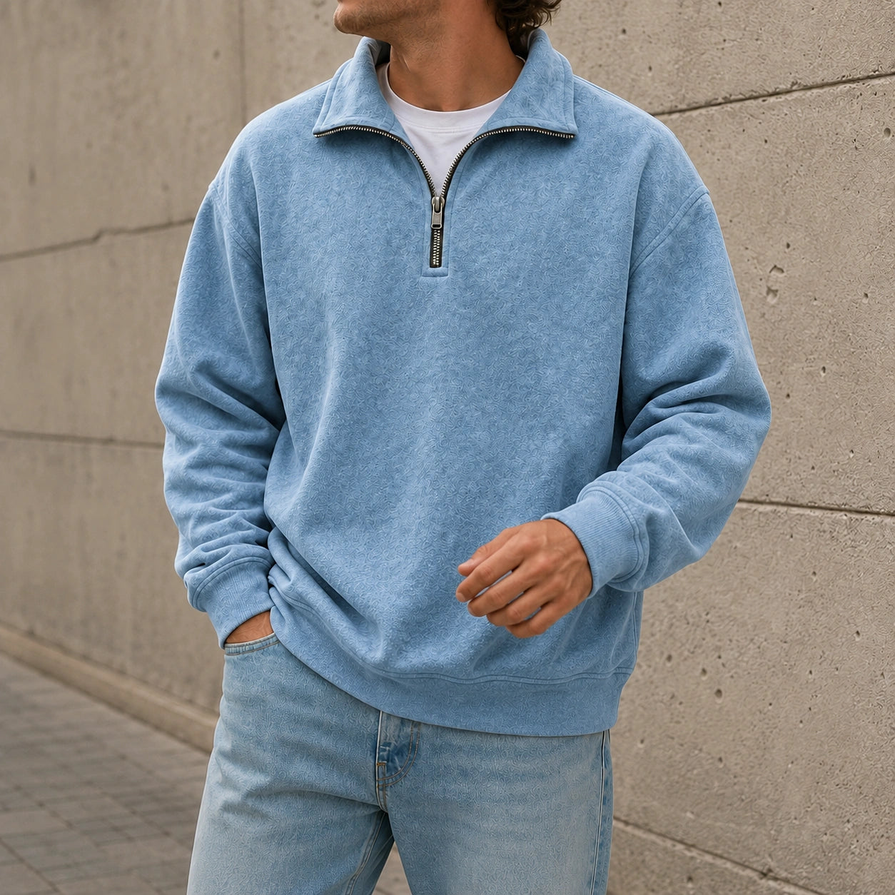 Mivanity Men's Stylish Casual Everyday Cotton Long-sleeved Half-zip Sweatshirt