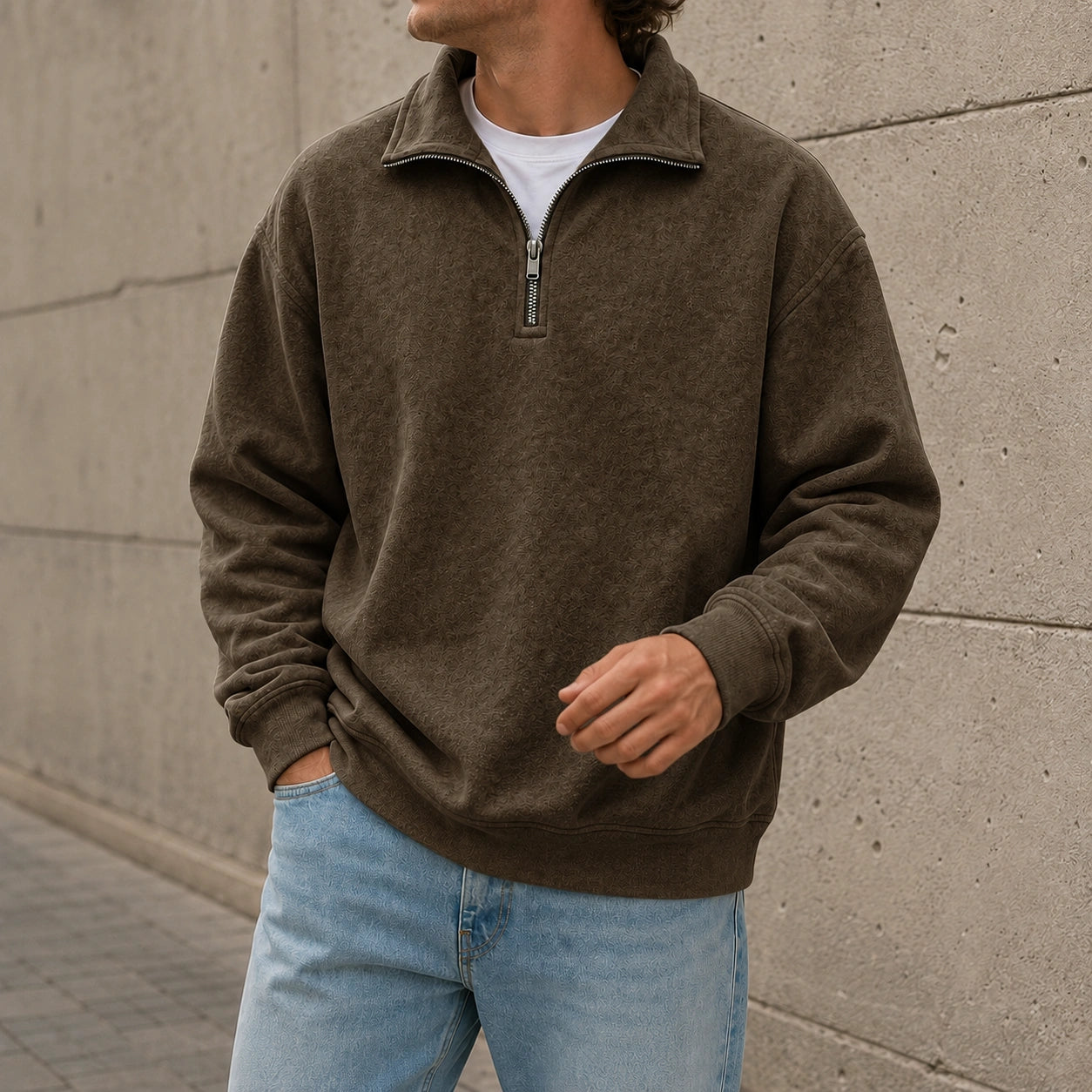 Mivanity Men's Stylish Casual Everyday Cotton Long-sleeved Half-zip Sweatshirt