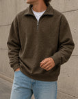 Mivanity Men's Stylish Casual Everyday Cotton Long-sleeved Half-zip Sweatshirt