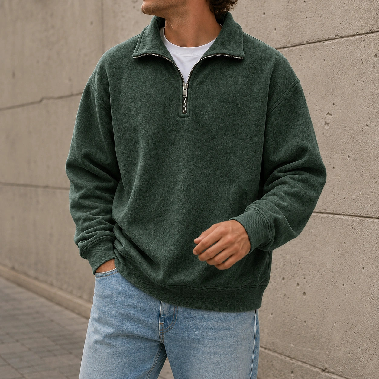 Mivanity Men's Stylish Casual Everyday Cotton Long-sleeved Half-zip Sweatshirt