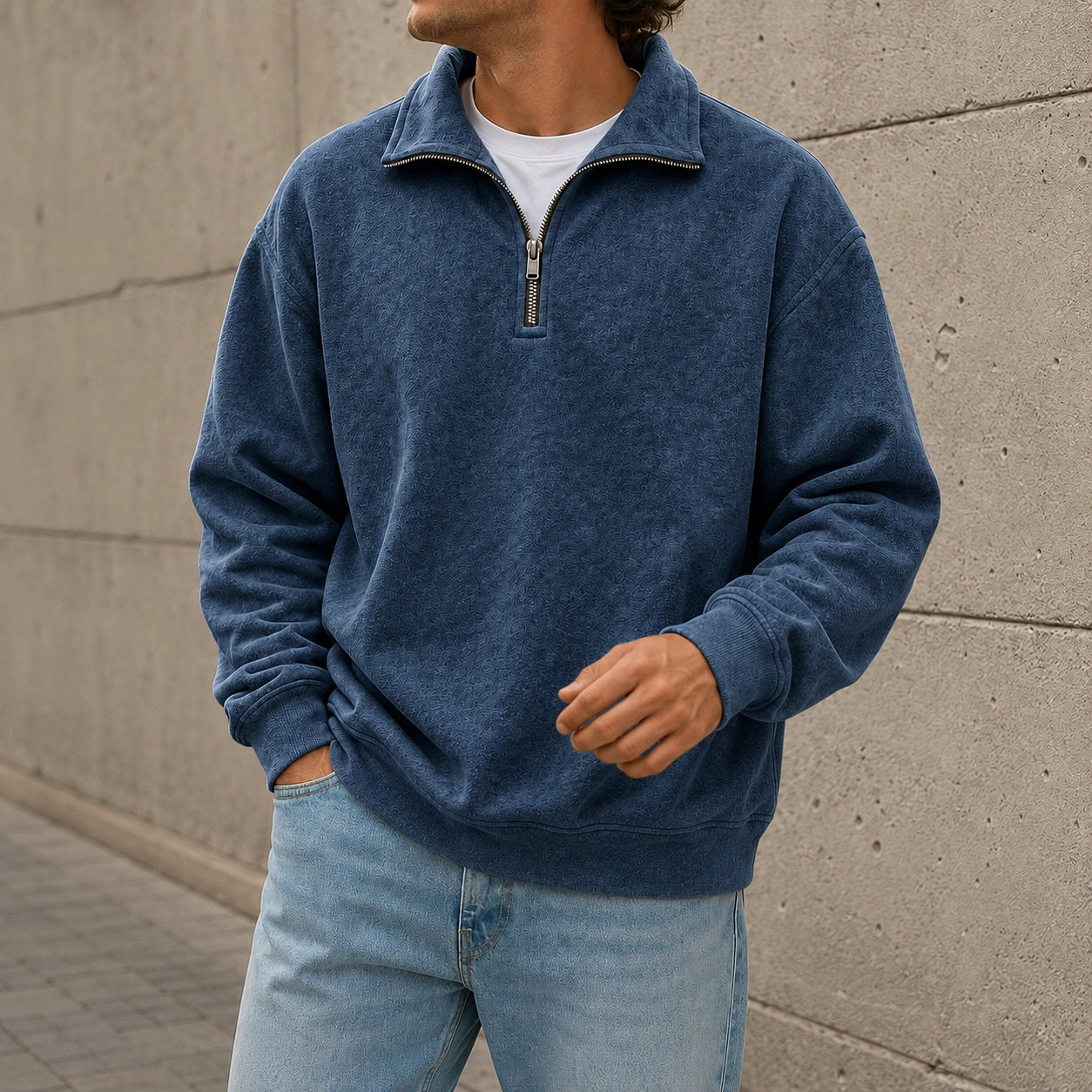 Mivanity Men's Stylish Casual Everyday Cotton Long-sleeved Half-zip Sweatshirt