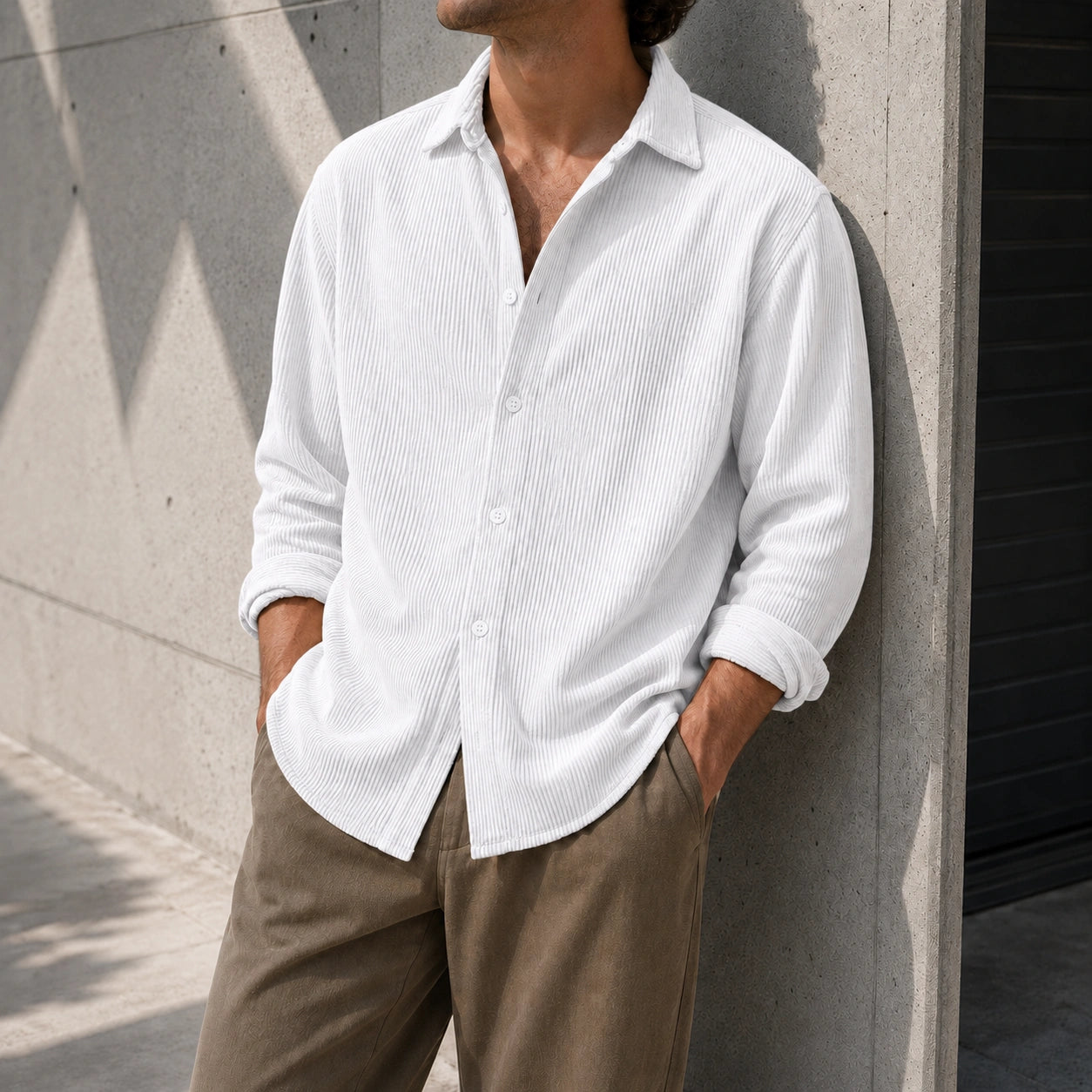 Mivanity Men's Stylish Casual Ribbed Lapel Long-sleeved Shirts