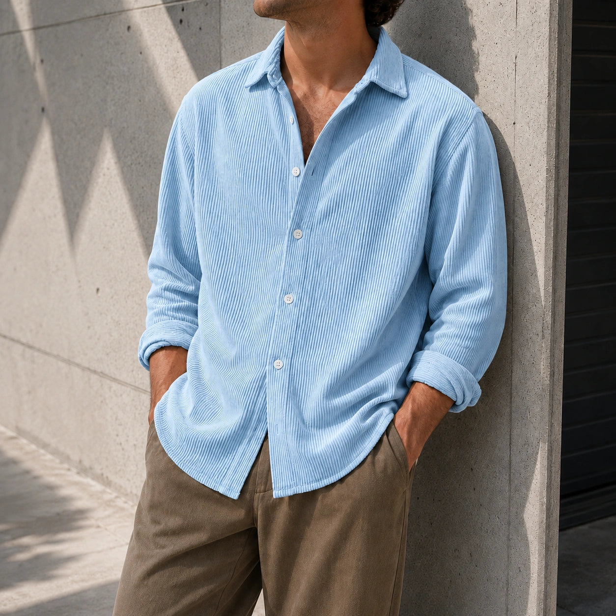 Mivanity Men's Stylish Casual Ribbed Lapel Long-sleeved Shirts