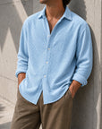 Mivanity Men's Stylish Casual Ribbed Lapel Long-sleeved Shirts