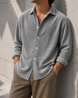 Mivanity Men's Stylish Casual Ribbed Lapel Long-sleeved Shirts