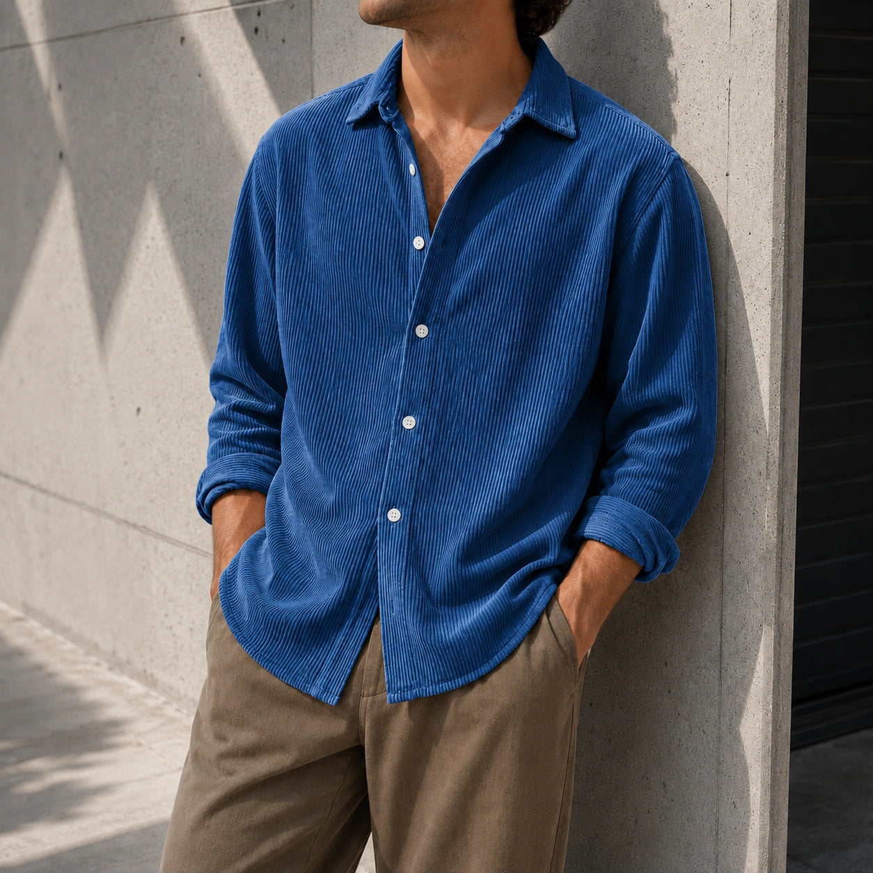 Mivanity Men's Stylish Casual Ribbed Lapel Long-sleeved Shirts