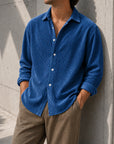 Mivanity Men's Stylish Casual Ribbed Lapel Long-sleeved Shirts