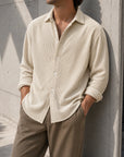Mivanity Men's Stylish Casual Ribbed Lapel Long-sleeved Shirts