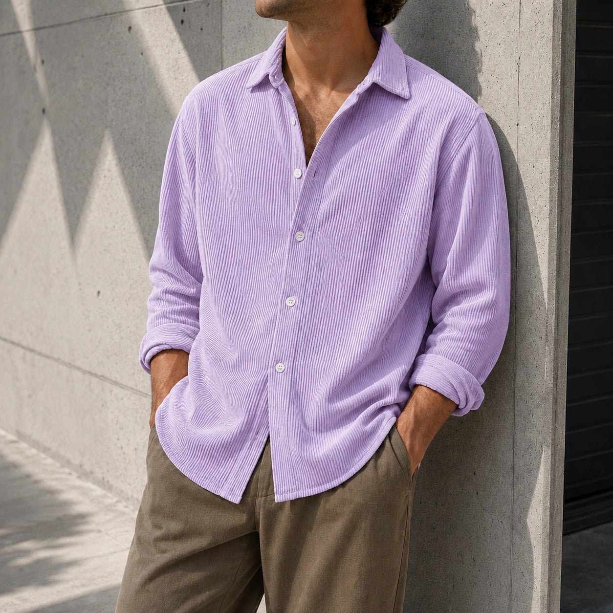 Mivanity Men's Stylish Casual Ribbed Lapel Long-sleeved Shirts