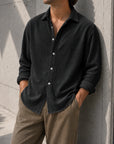 Mivanity Men's Stylish Casual Ribbed Lapel Long-sleeved Shirts
