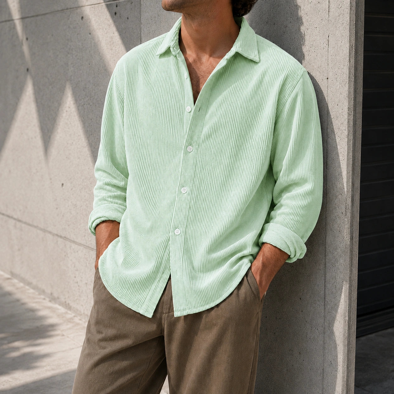 Mivanity Men's Stylish Casual Ribbed Lapel Long-sleeved Shirts