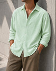 Mivanity Men's Stylish Casual Ribbed Lapel Long-sleeved Shirts