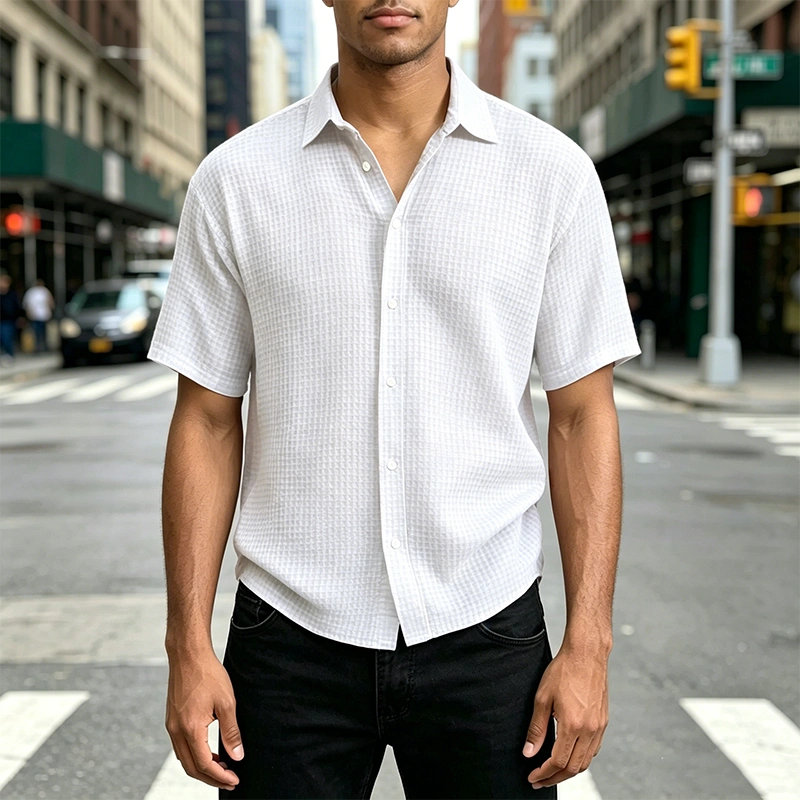 Mivanity Men's Stylish Casual Waffle Fabric Short-sleeved Shirt