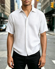 Mivanity Men's Stylish Casual Waffle Fabric Short-sleeved Shirt