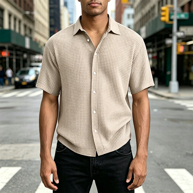 Mivanity Men's Stylish Casual Waffle Fabric Short-sleeved Shirt
