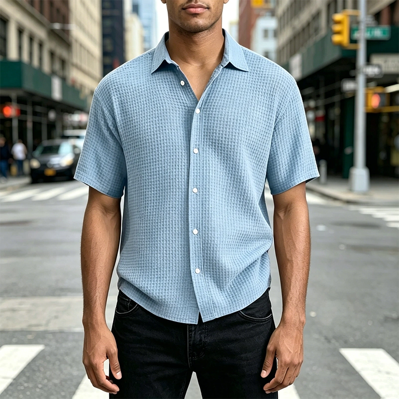 Mivanity Men's Stylish Casual Waffle Fabric Short-sleeved Shirt