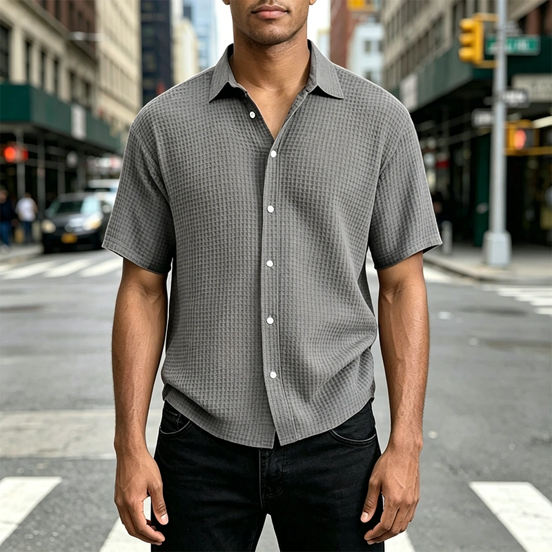Mivanity Men's Stylish Casual Waffle Fabric Short-sleeved Shirt