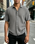 Mivanity Men's Stylish Casual Waffle Fabric Short-sleeved Shirt