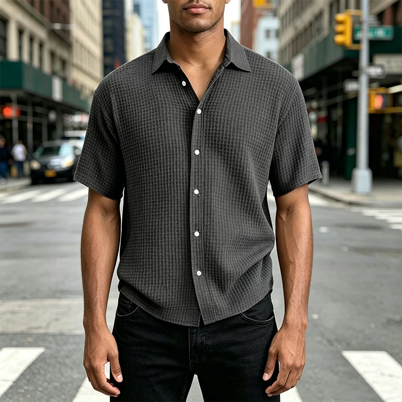 Mivanity Men's Stylish Casual Waffle Fabric Short-sleeved Shirt