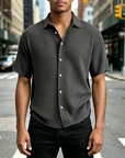 Mivanity Men's Stylish Casual Waffle Fabric Short-sleeved Shirt