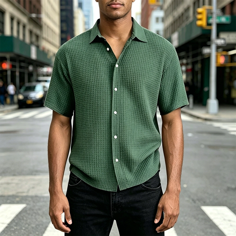 Mivanity Men's Stylish Casual Waffle Fabric Short-sleeved Shirt