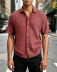 Mivanity Men's Stylish Casual Waffle Fabric Short-sleeved Shirt