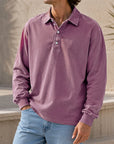 Mivanity Men's Stylish Vintage Washed And Distressed Lapel Long-sleeved Polo Shirt
