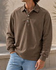 Mivanity Men's Stylish Vintage Washed And Distressed Lapel Long-sleeved Polo Shirt