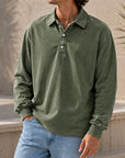 Mivanity Men's Stylish Vintage Washed And Distressed Lapel Long-sleeved Polo Shirt