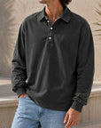 Mivanity Men's Stylish Vintage Washed And Distressed Lapel Long-sleeved Polo Shirt