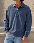 Mivanity Men's Stylish Vintage Washed And Distressed Lapel Long-sleeved Polo Shirt