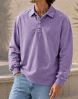Mivanity Men's Stylish Vintage Washed And Distressed Lapel Long-sleeved Polo Shirt