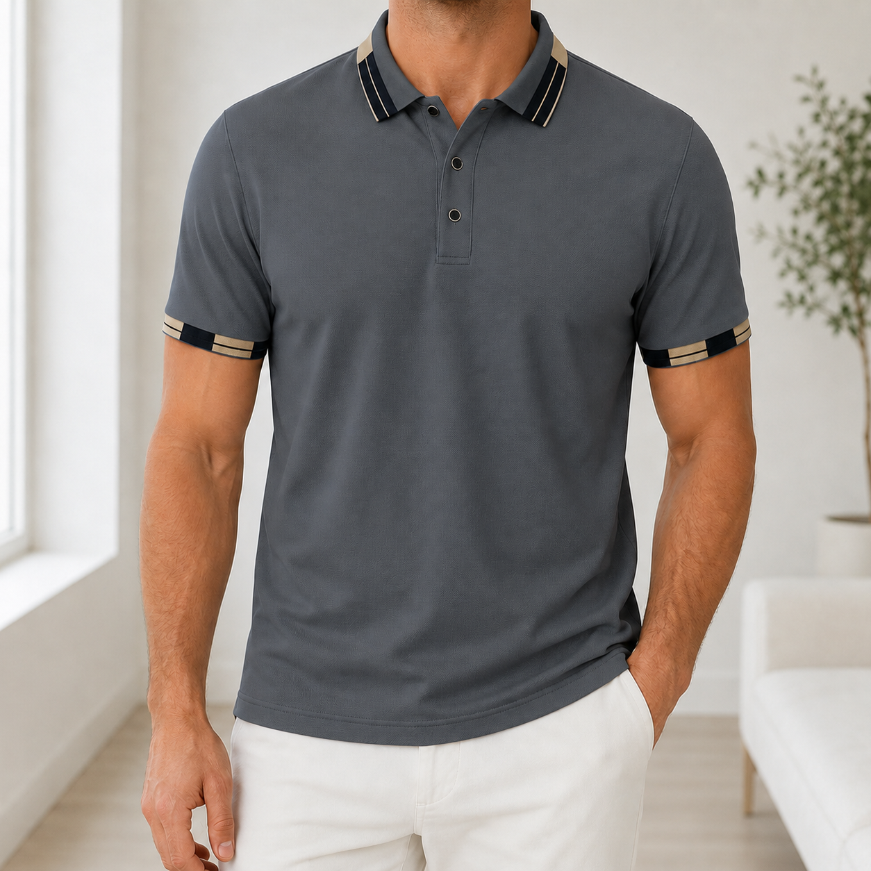 Mivanity Men's Summer Contrast Collar Short-Sleeve Shirts