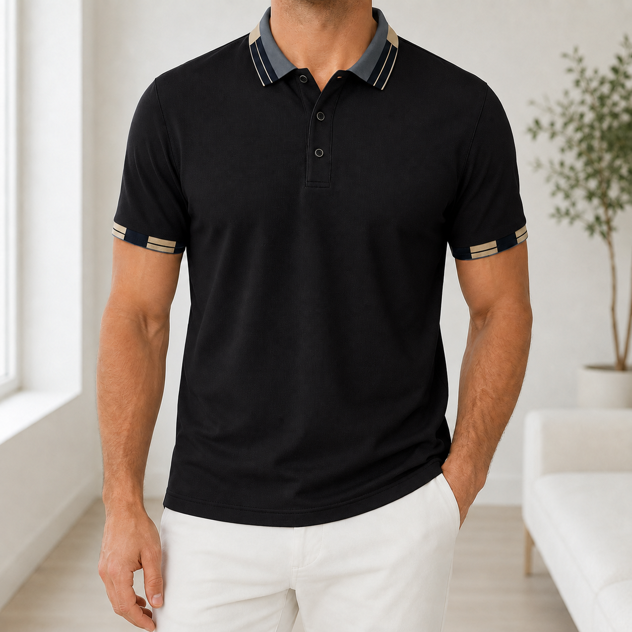 Mivanity Men's Summer Contrast Collar Short-Sleeve Shirts