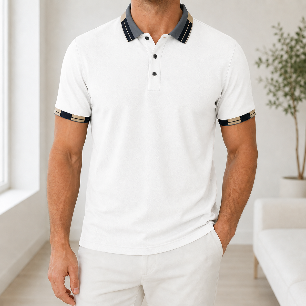 Mivanity Men's Summer Contrast Collar Short-Sleeve Shirts