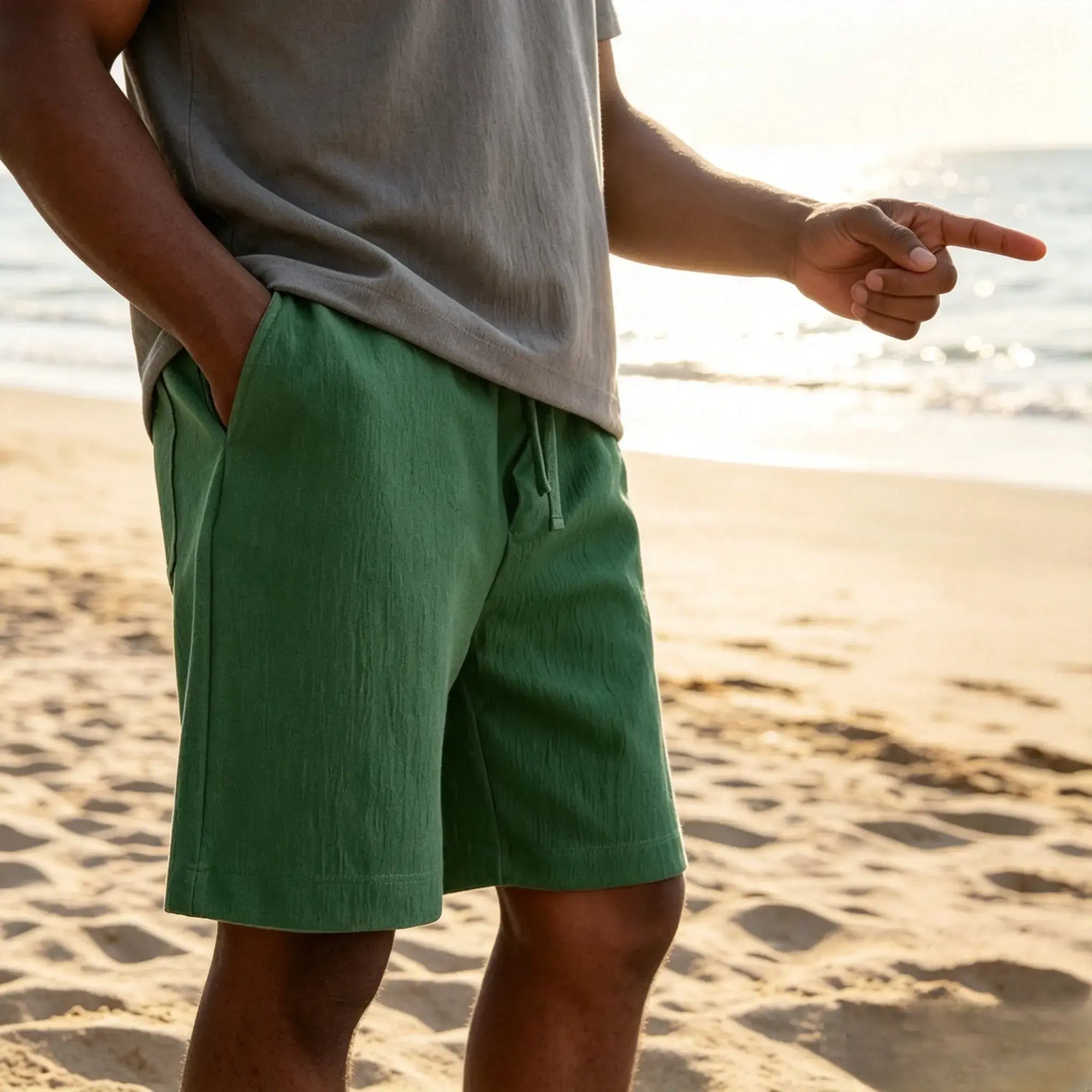Mivanity Men's Texture Crinkled Daily Casual Shorts Drawstring Elastic Waist Shorts