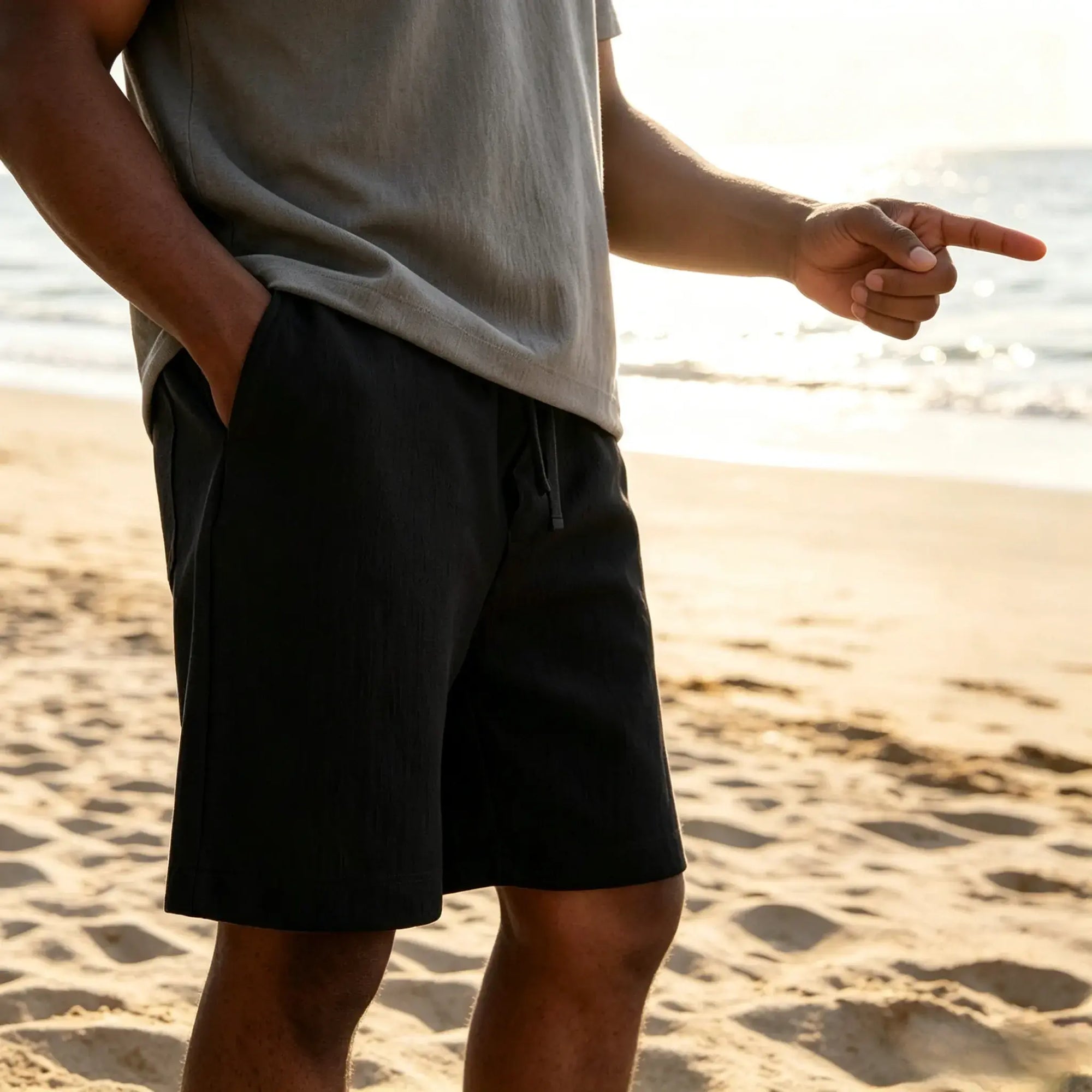 Mivanity Men's Texture Crinkled Daily Casual Shorts Drawstring Elastic Waist Shorts