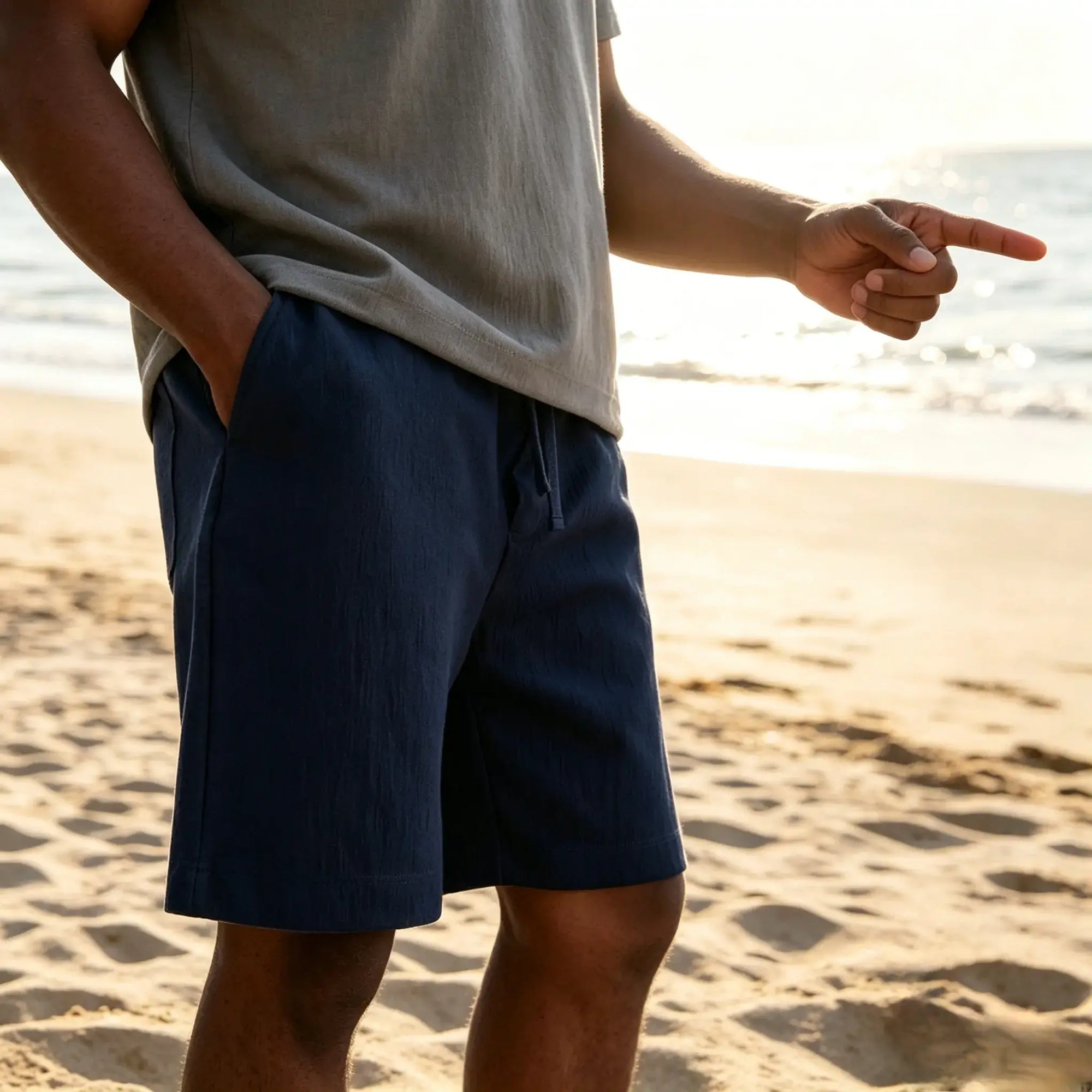 Mivanity Men's Texture Crinkled Daily Casual Shorts Drawstring Elastic Waist Shorts