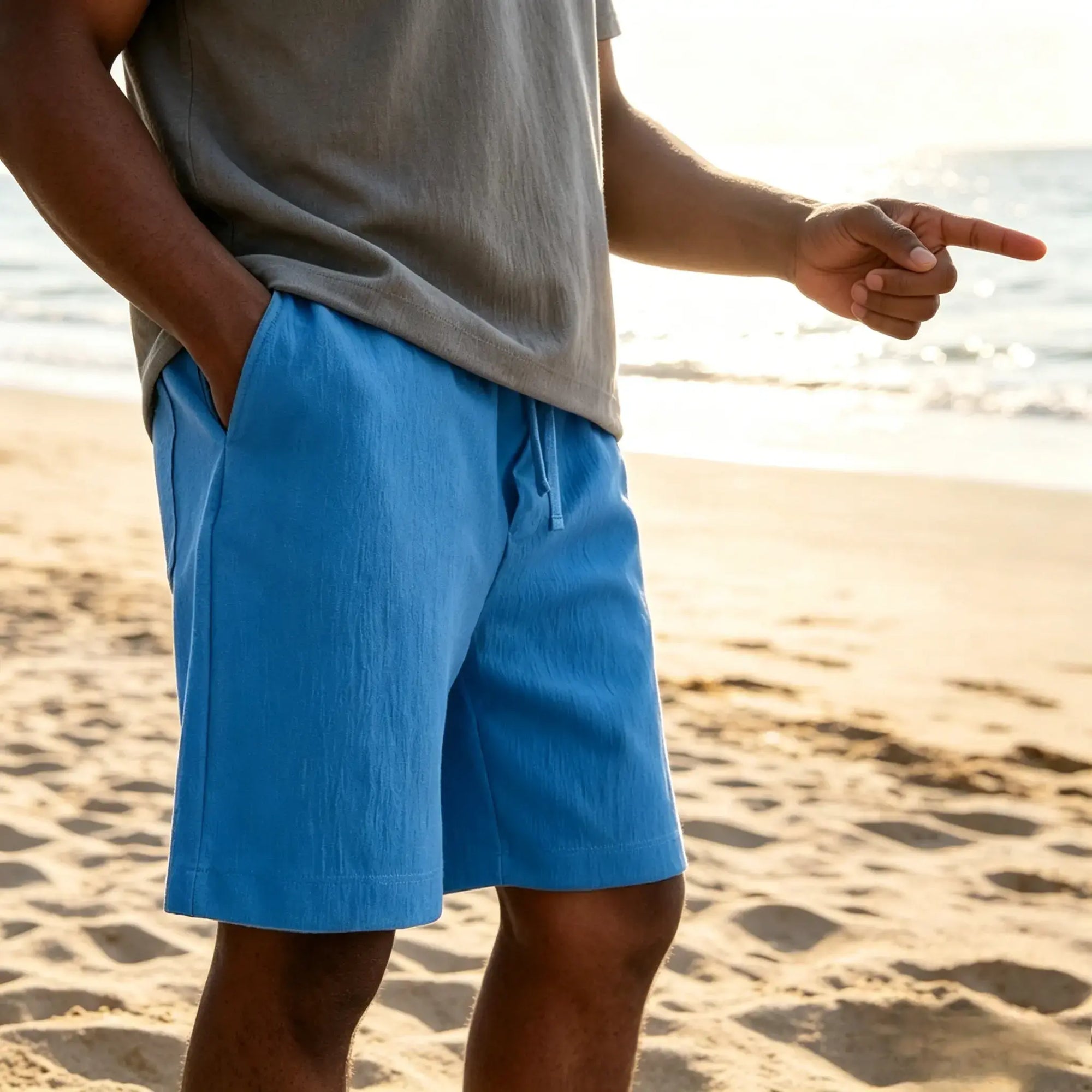 Mivanity Men's Texture Crinkled Daily Casual Shorts Drawstring Elastic Waist Shorts