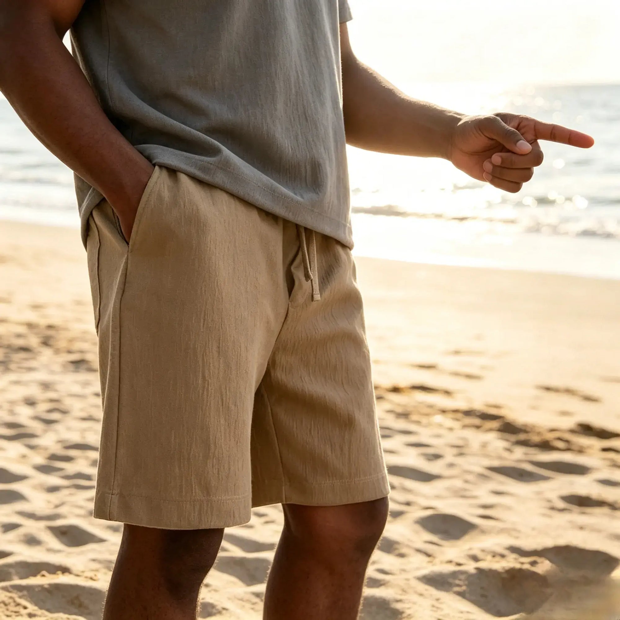 Mivanity Men's Texture Crinkled Daily Casual Shorts Drawstring Elastic Waist Shorts