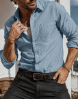 Mivanity Men's Textured Cotton Long Sleeve Button-Down Shirt with Pocket