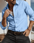 Mivanity Men's Textured Cotton Long Sleeve Button-Down Shirt with Pocket