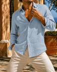 Mivanity Men's Textured Cotton Long Sleeve Button