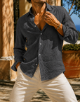 Mivanity Men's Textured Cotton Long Sleeve Button