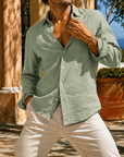 Mivanity Men's Textured Cotton Long Sleeve Button
